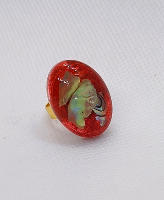 Ring röd med pärlemor