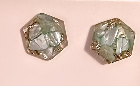 Örhängen med turkos pärlemor hexagon