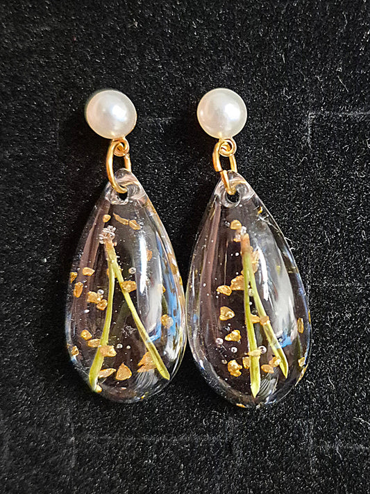 Örhängen med tallbarr och pärlor