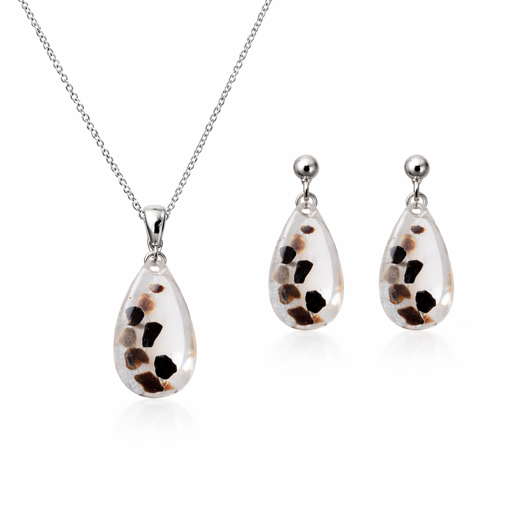 Örhängen och halsband med hematit